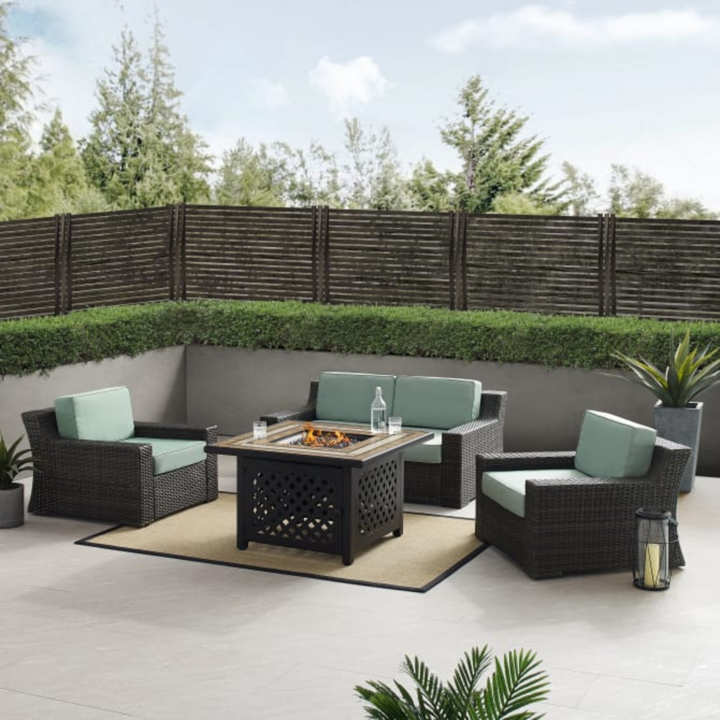 Crosley Beaufort 113.25 Inch 4pc Outdoor Wicker Conversation Set W/Fire Table Mist - KO70176BR