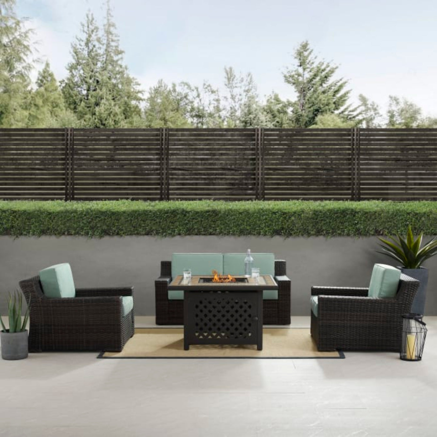 Crosley Beaufort 113.25 Inch 4pc Outdoor Wicker Conversation Set W/Fire Table Mist - KO70176BR