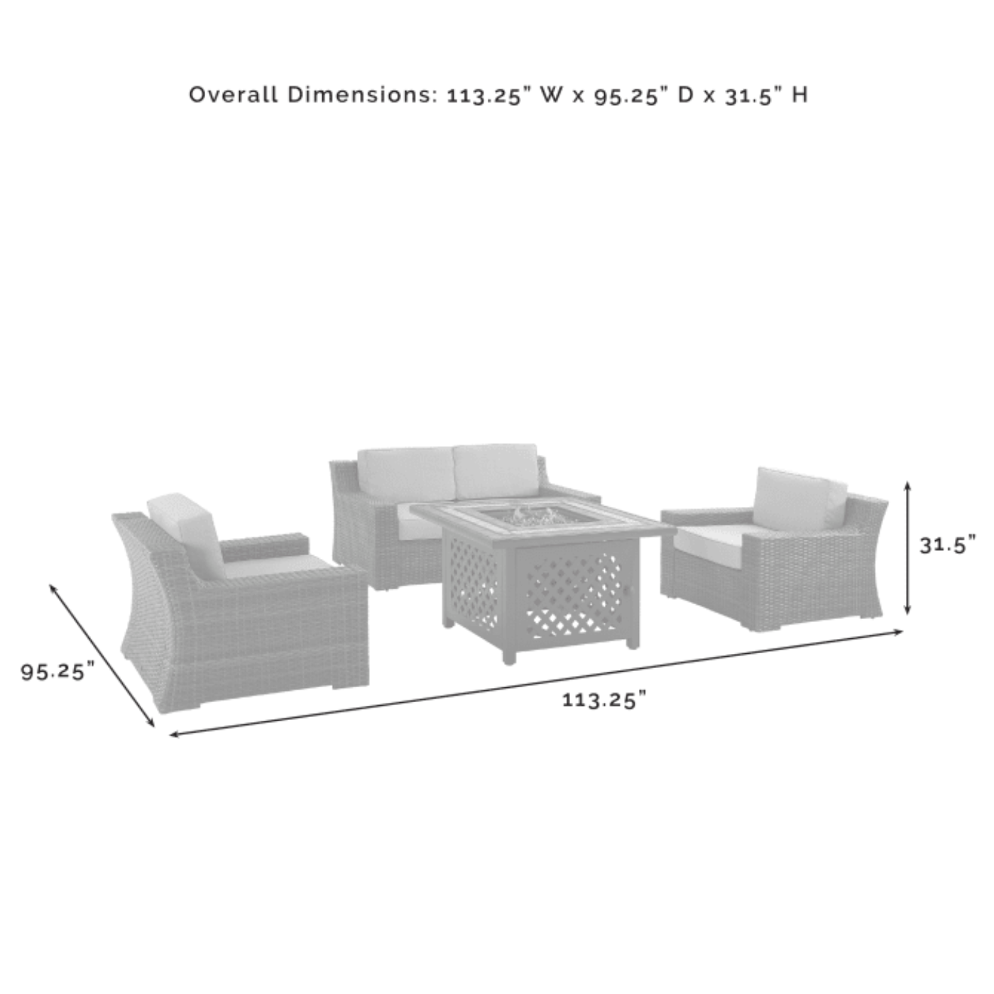Crosley Beaufort 113.25 Inch 4pc Outdoor Wicker Conversation Set W/Fire Table Mist - KO70176BR