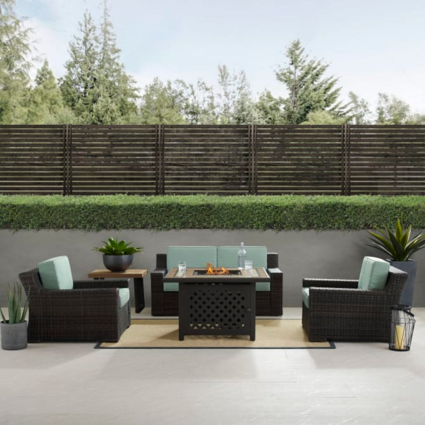 Crosley Beaufort 113.25 Inch 5pc Outdoor Wicker Conversation Set W/Fire Table Mist - KO70178BR