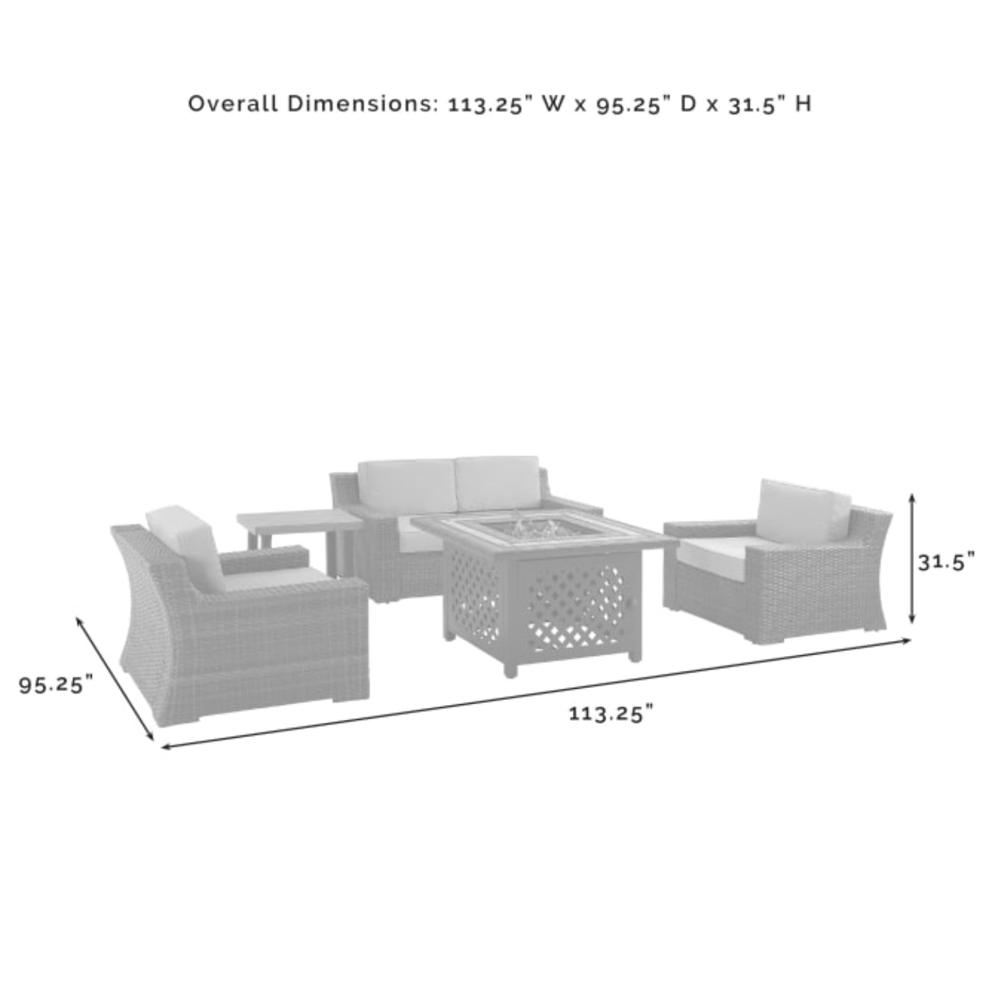 Crosley Beaufort 113.25 Inch 5pc Outdoor Wicker Conversation Set W/Fire Table Mist - KO70178BR