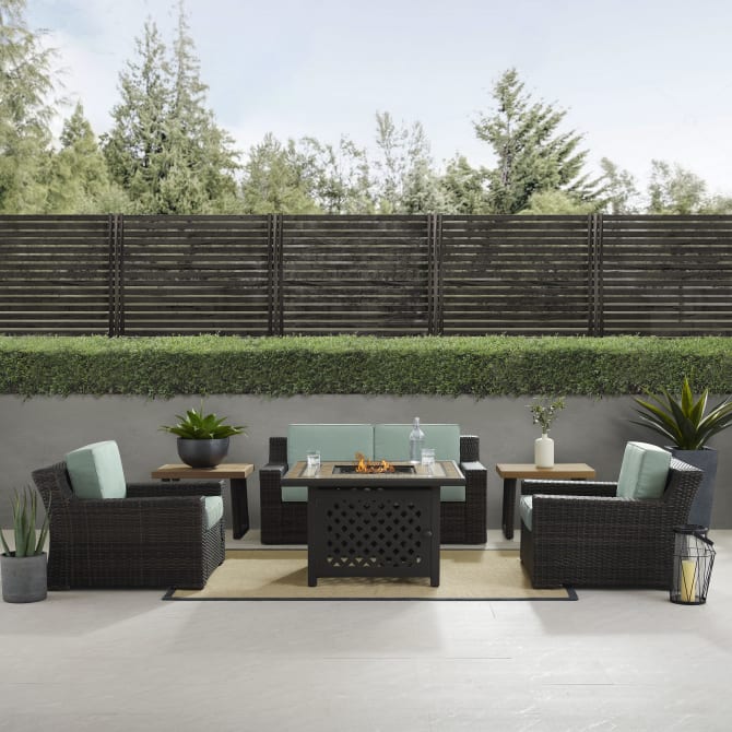 Crosley Beaufort 113.25 Inch 6pc Outdoor Wicker Conversation Set W/Fire Table Mist - KO70179BR