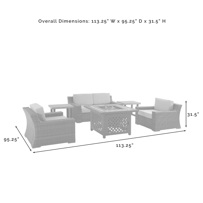 Crosley Beaufort 113.25 Inch 6pc Outdoor Wicker Conversation Set W/Fire Table Mist - KO70179BR