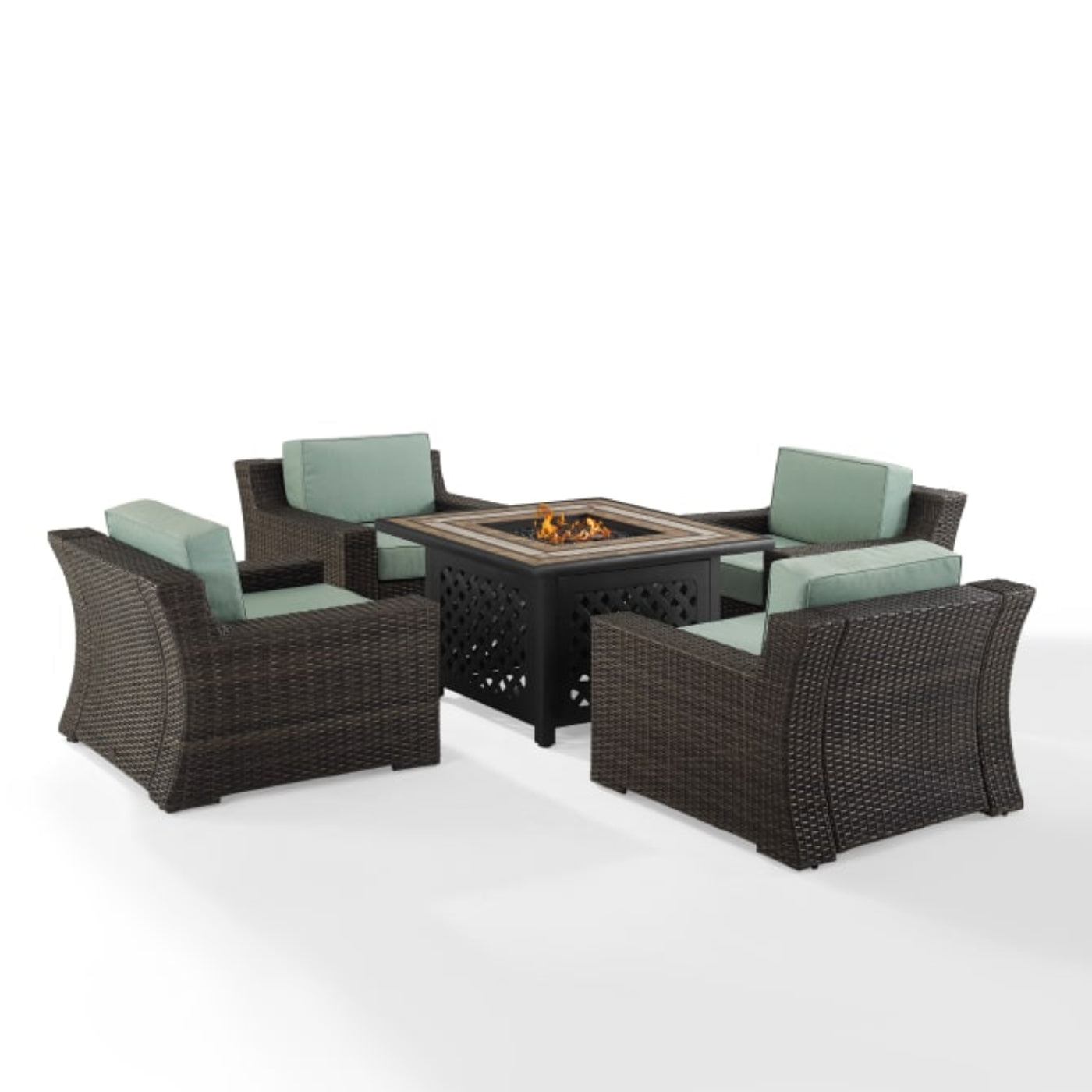Crosley Beaufort 110 Inch 5pc Outdoor Wicker Chair Set W/Fire Table Mist - KO70180BR