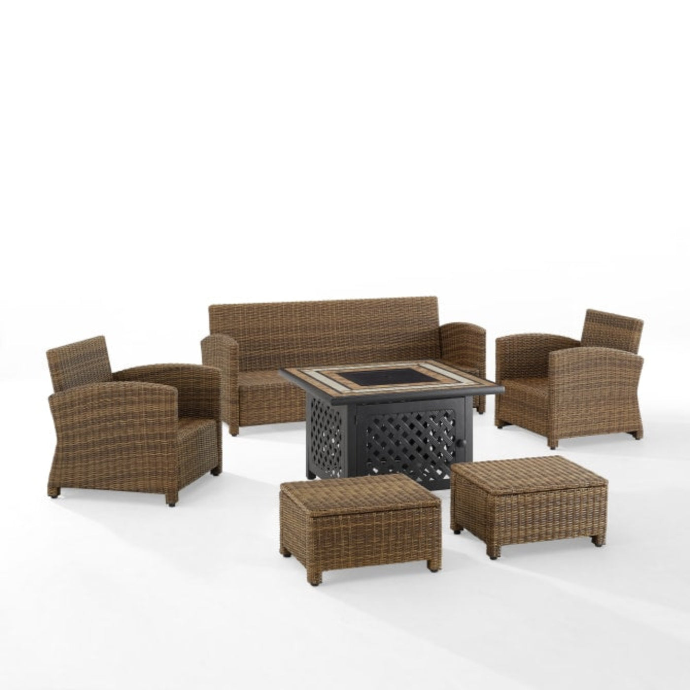 Crosley Bradenton 150.50 Inch 6pc Outdoor Wicker Sofa Set W/Fire Table - KO70184WB