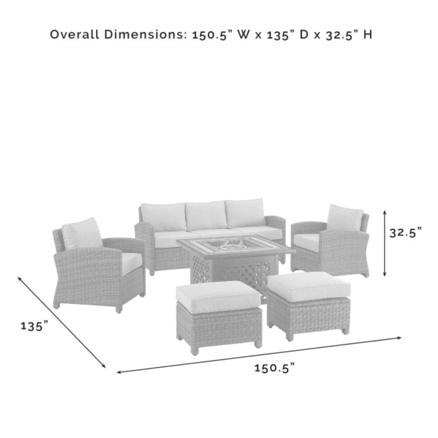 Crosley Bradenton 150.50 Inch 6pc Outdoor Wicker Sofa Set W/Fire Table - KO70184WB