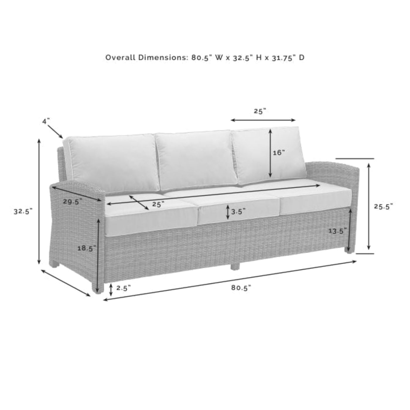 Crosley Bradenton 150.50 Inch 6pc Outdoor Wicker Sofa Set W/Fire Table - KO70184WB