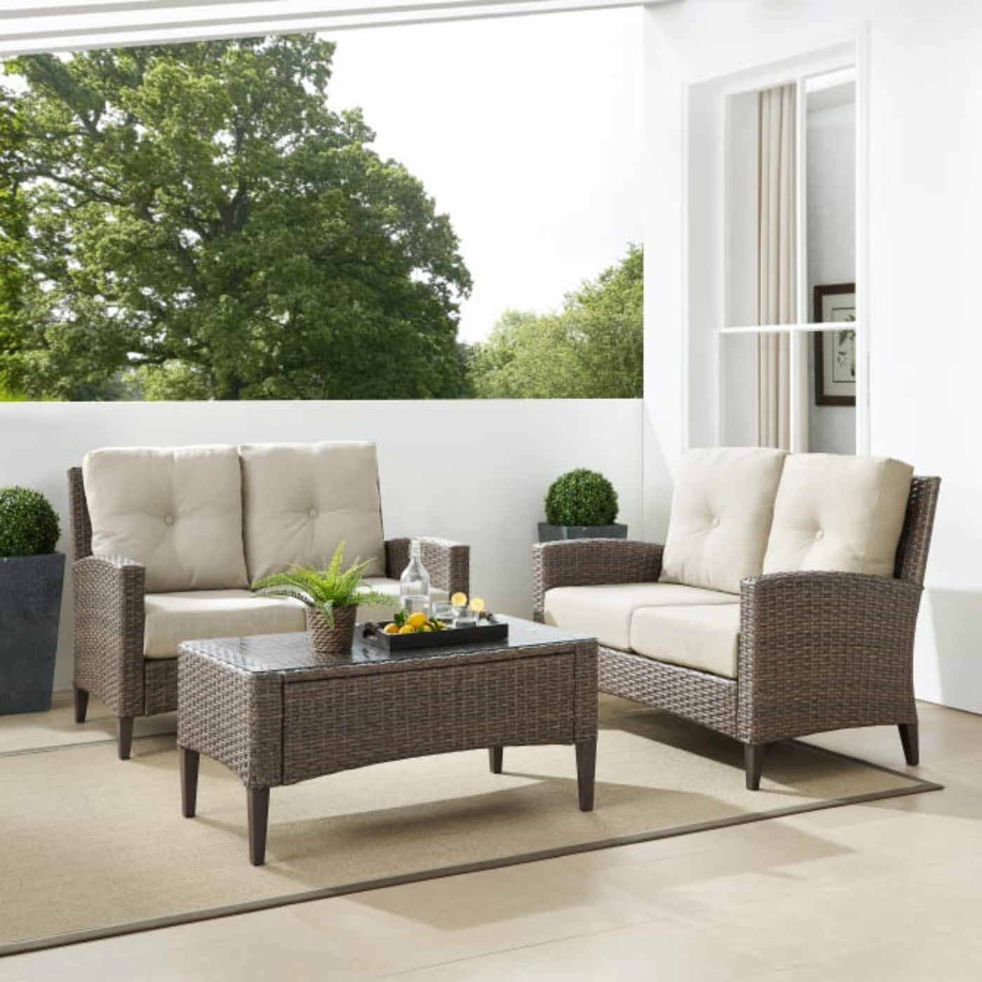 Crosley Rockport Outdoor Wicker 3pc High Back Conversation Set Oatmeal - KO70212LB-OL