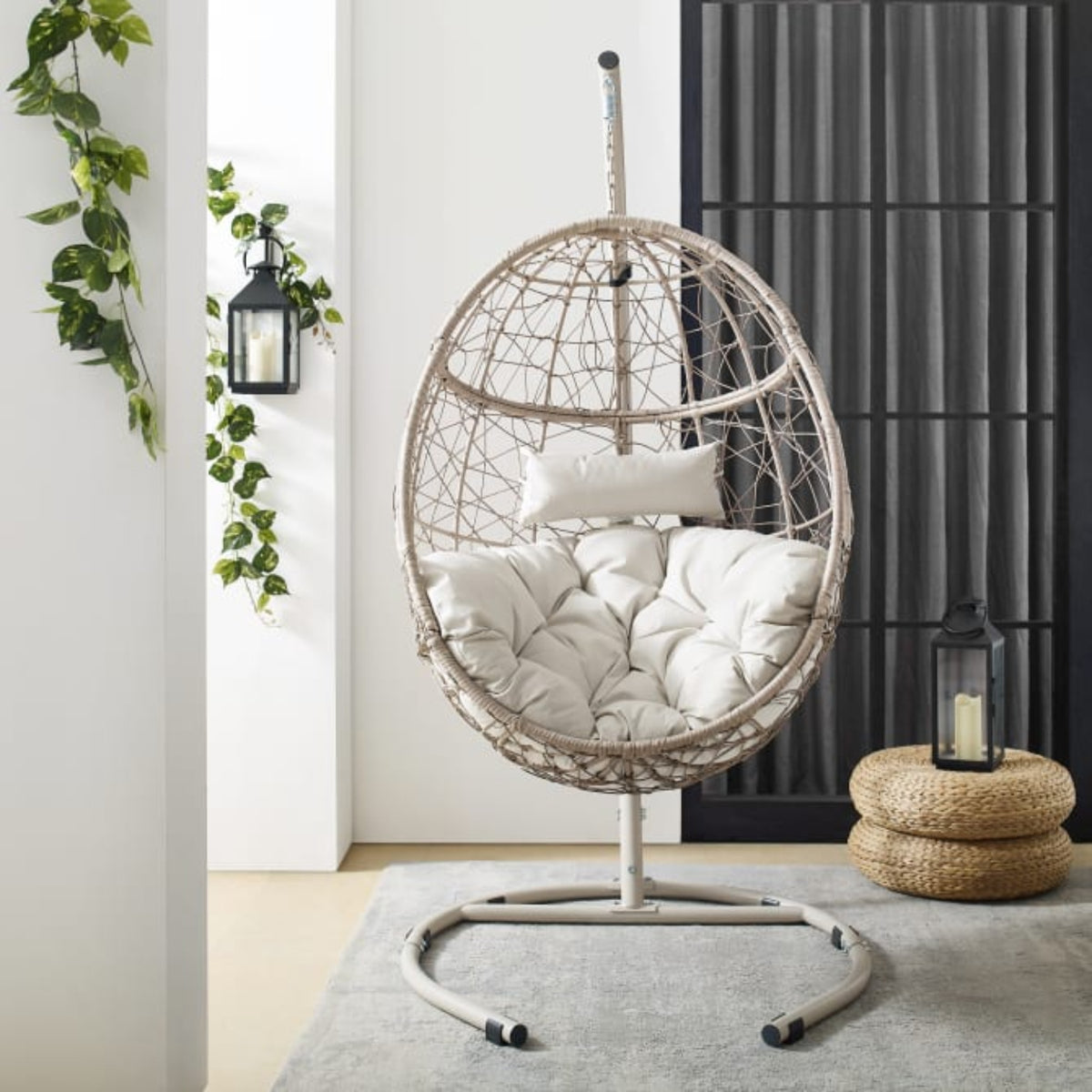 Crosley Cleo Indoor/Outdoor 42 Inch Wicker Hanging Egg Chair Sand - KO70230LB