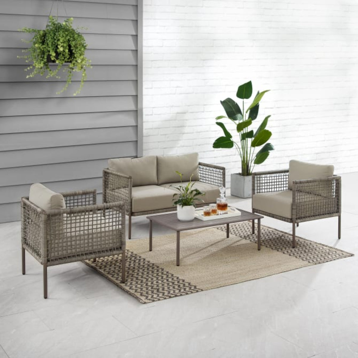 Crosley Haven 143 Inch  4pc Outdoor Wicker Conversation Set Light Grey - KO70290LB-LG