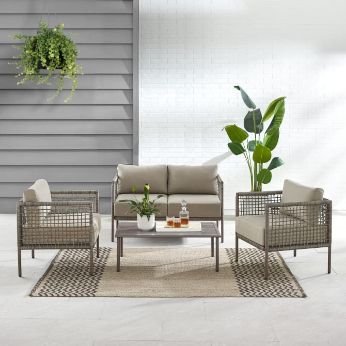 Crosley Haven 143 Inch  4pc Outdoor Wicker Conversation Set Light Grey - KO70290LB-LG