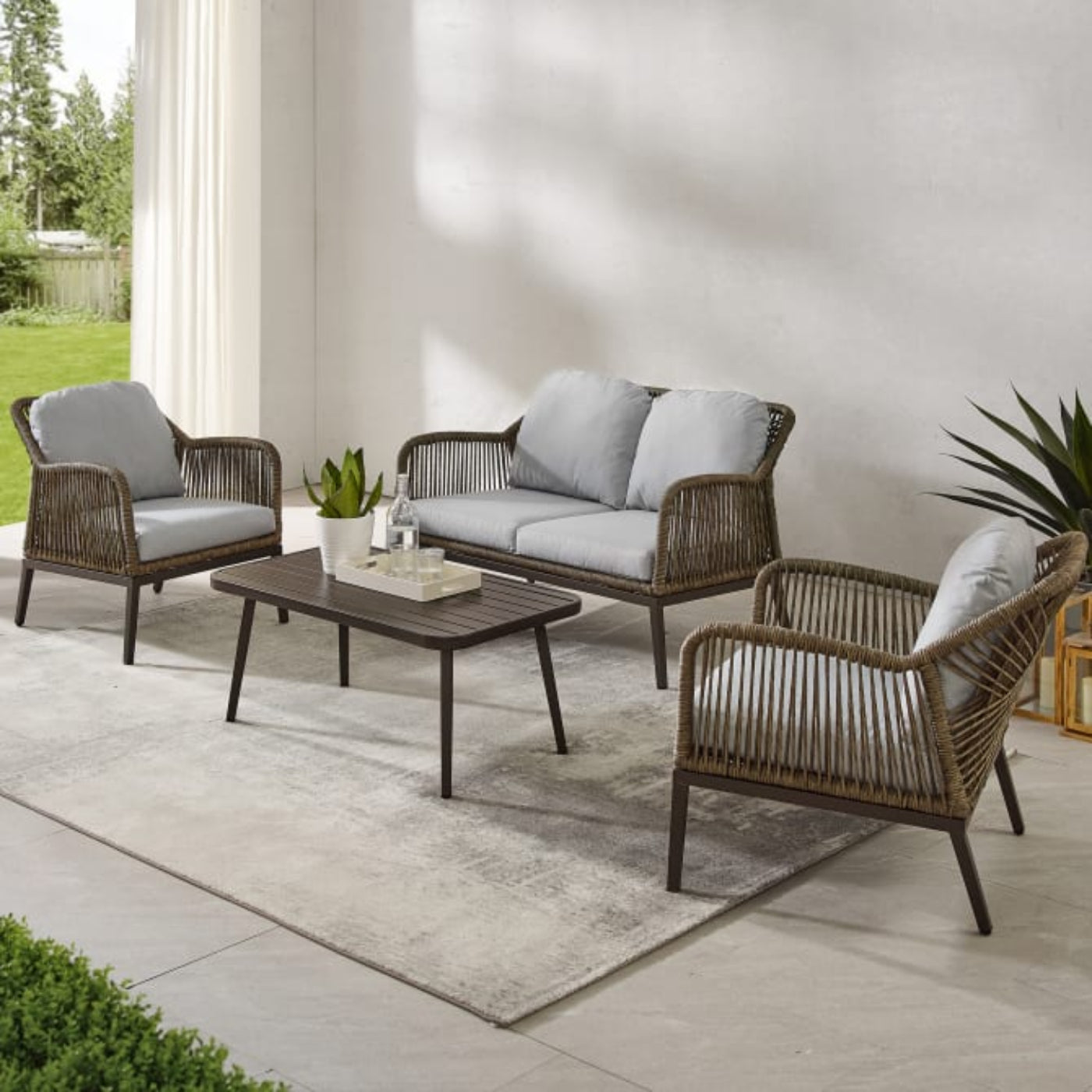 Crosley Haven 143 Inch  4pc Outdoor Wicker Conversation Set Light Grey - KO70290LB-LG