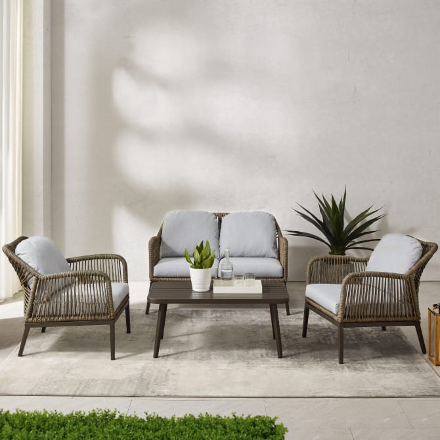 Crosley Haven 143 Inch  4pc Outdoor Wicker Conversation Set Light Grey - KO70290LB-LG