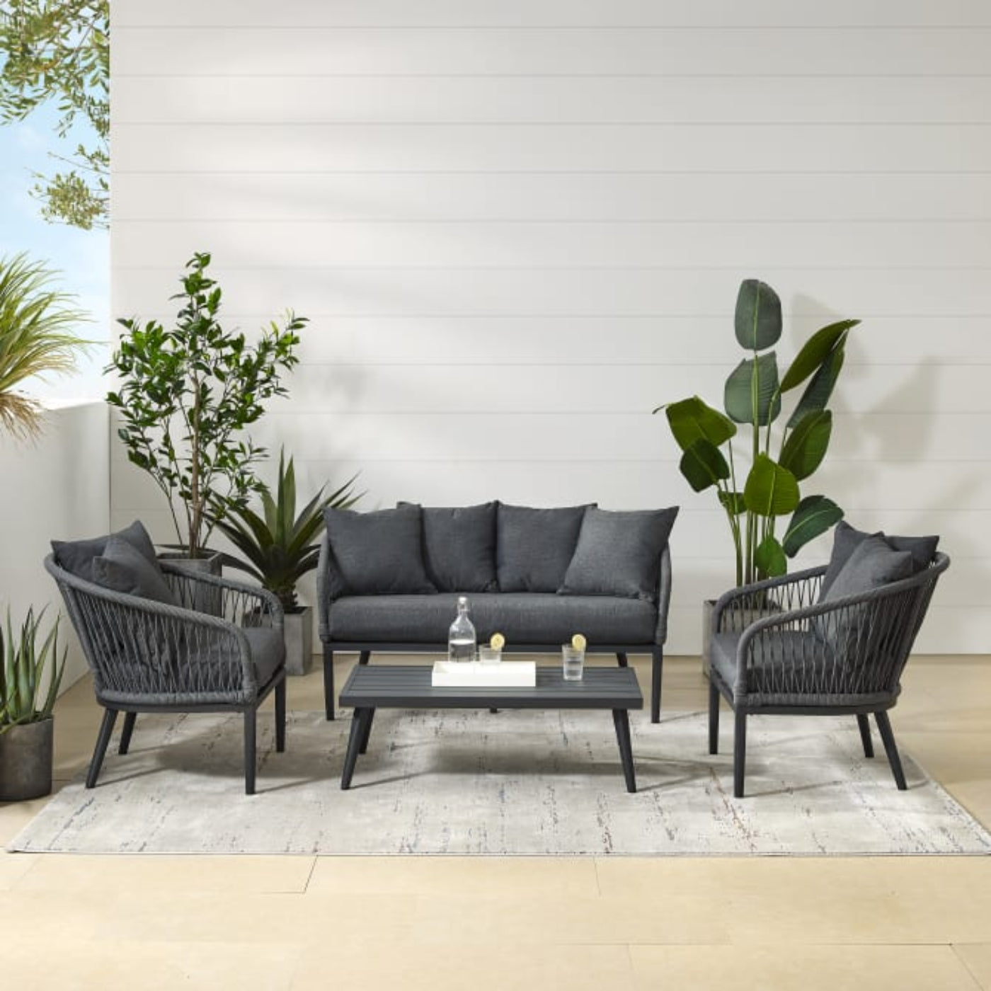 Crosley Dover 4pc Outdoor Rope Conversation Set Charcoal and Matte Black  -KO70310MB-CL