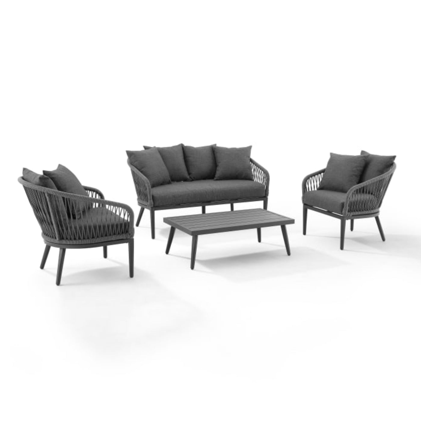Crosley Dover 4pc Outdoor Rope Conversation Set Charcoal and Matte Black  -KO70310MB-CL