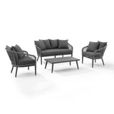 Crosley Dover 4pc Outdoor Rope Conversation Set Charcoal and Matte Black  -KO70310MB-CL