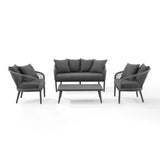 Crosley Dover 4pc Outdoor Rope Conversation Set Charcoal and Matte Black  -KO70310MB-CL