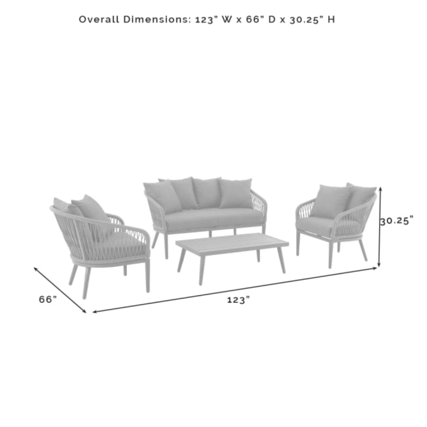 Crosley Dover 4pc Outdoor Rope Conversation Set Charcoal and Matte Black  -KO70310MB-CL