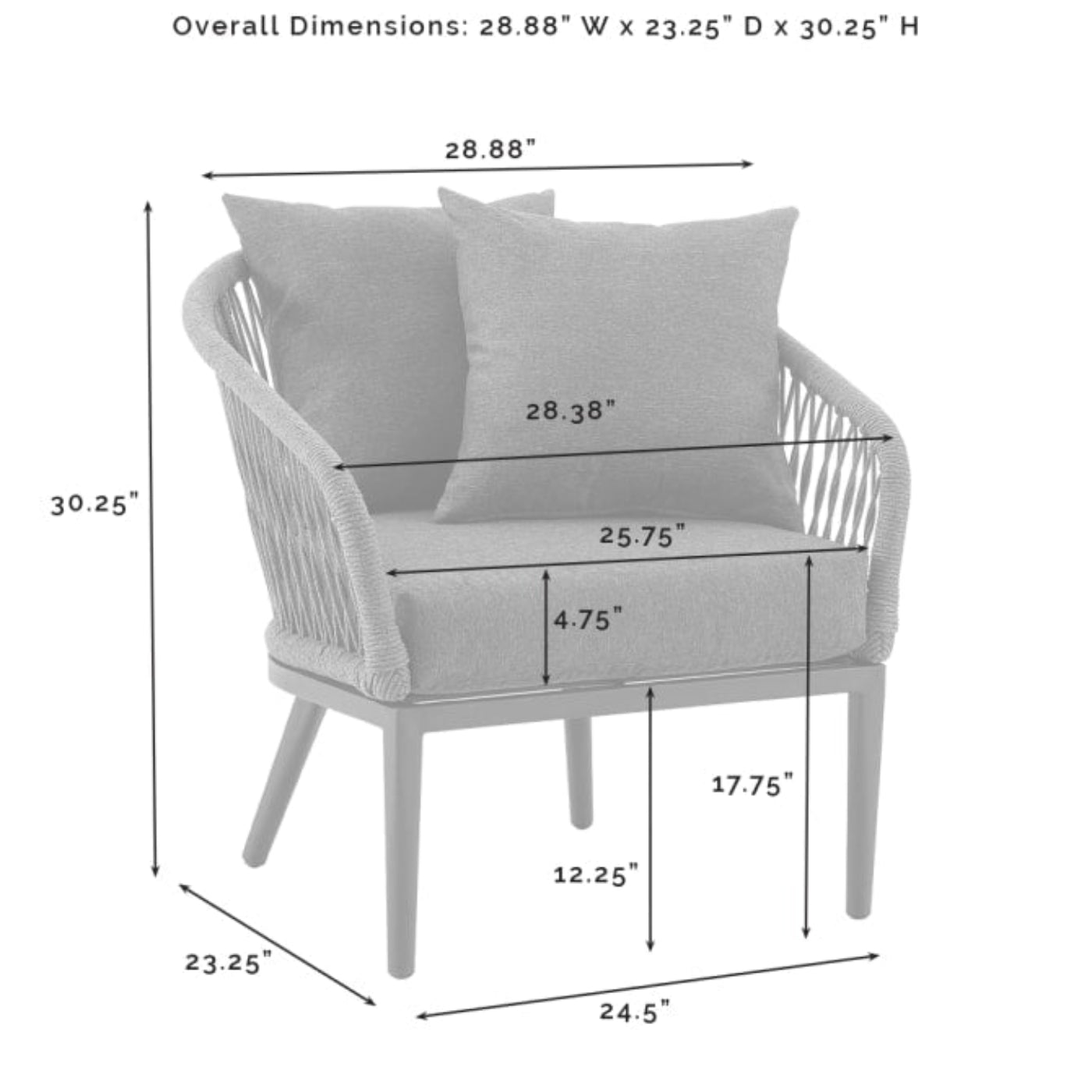 Crosley Dover 4pc Outdoor Rope Conversation Set Charcoal and Matte Black  -KO70310MB-CL