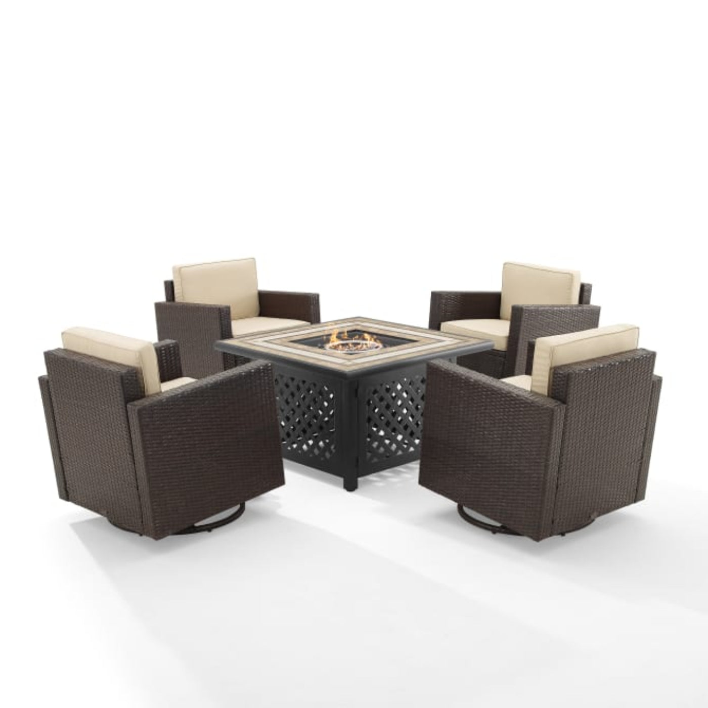 Crosley Palm Harbor 109 Inch 5pc Outdoor Wicker Conversation Set W/Fire Table - KO70600BR
