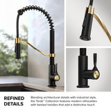 KRAUS Torak Single Handle Pull Down Kitchen Faucet in Matte Black with Brushed Brass - KPF-2635SFBBMB