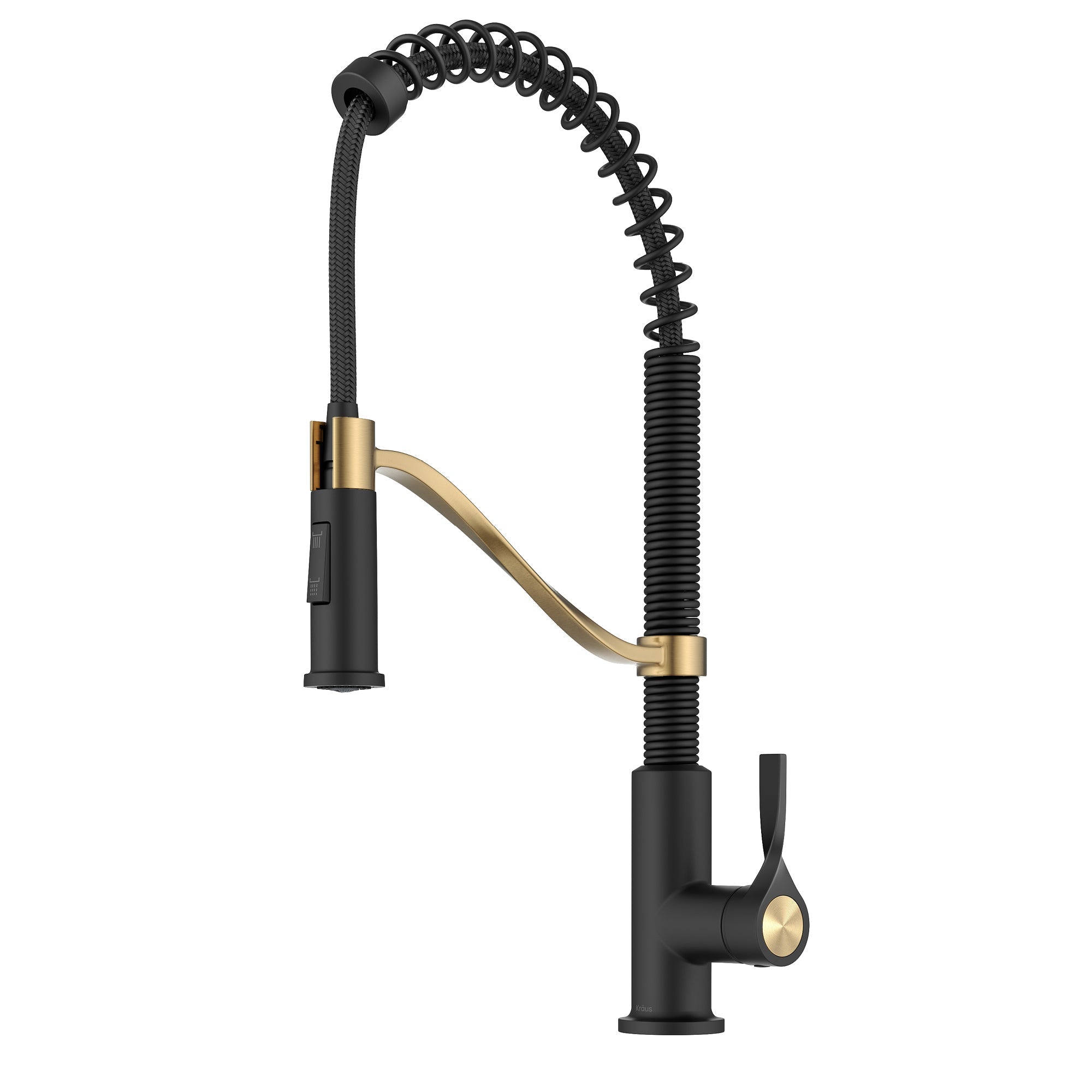 KRAUS Torak Single Handle Pull Down Kitchen Faucet in Matte Black with Brushed Brass - KPF-2635SFBBMB