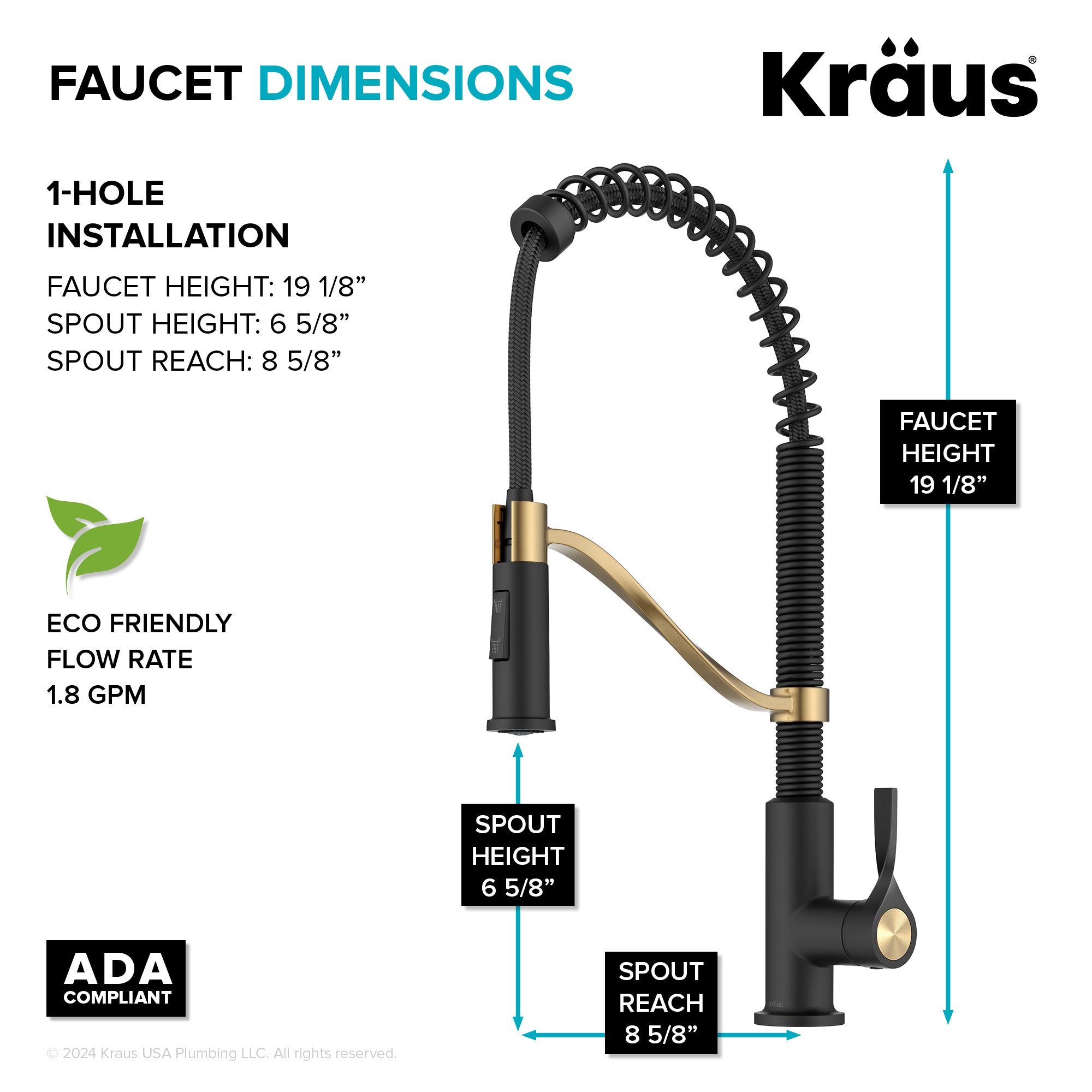 KRAUS Torak Single Handle Pull Down Kitchen Faucet in Matte Black with Brushed Brass - KPF-2635SFBBMB