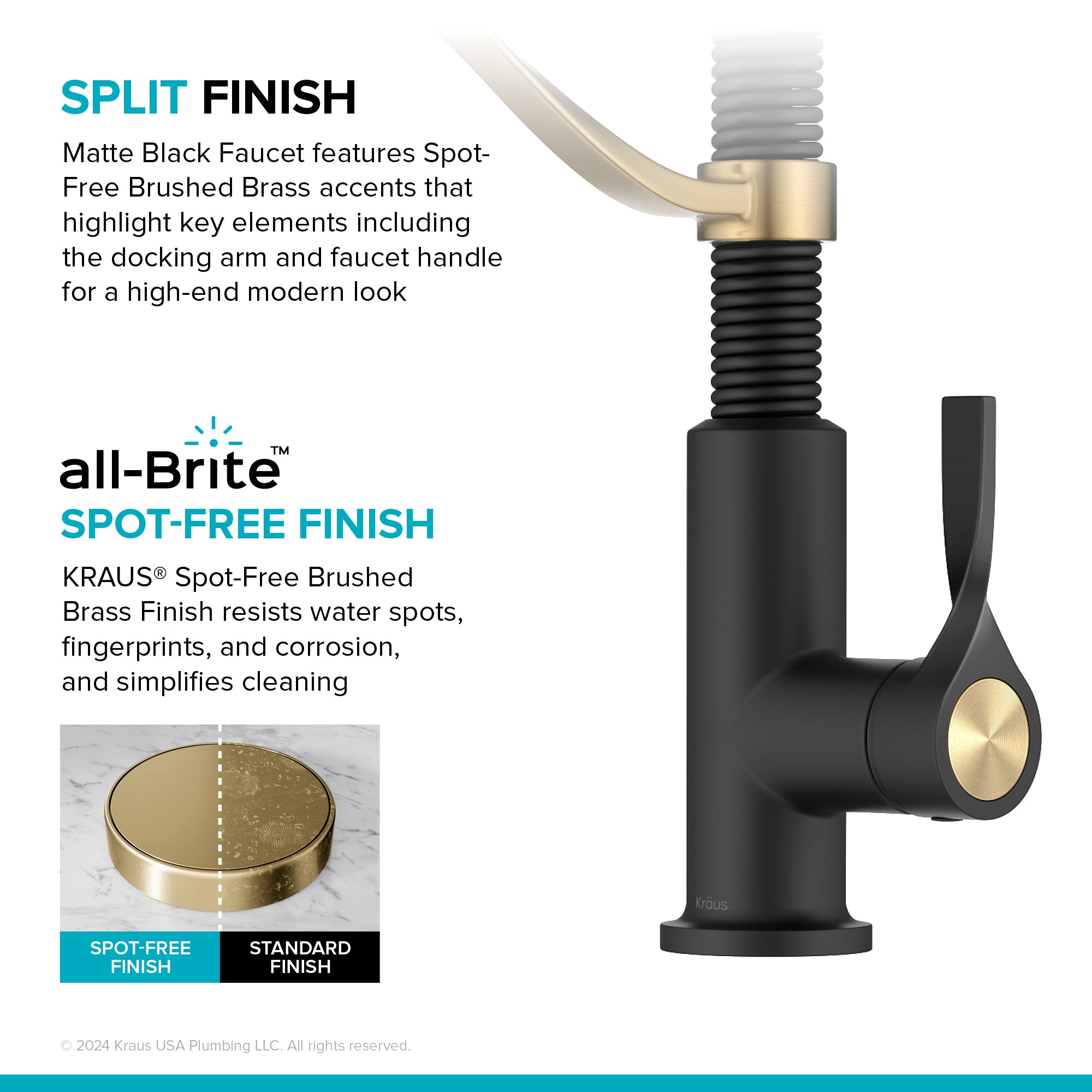 KRAUS Torak Single Handle Pull Down Kitchen Faucet in Matte Black with Brushed Brass - KPF-2635SFBBMB