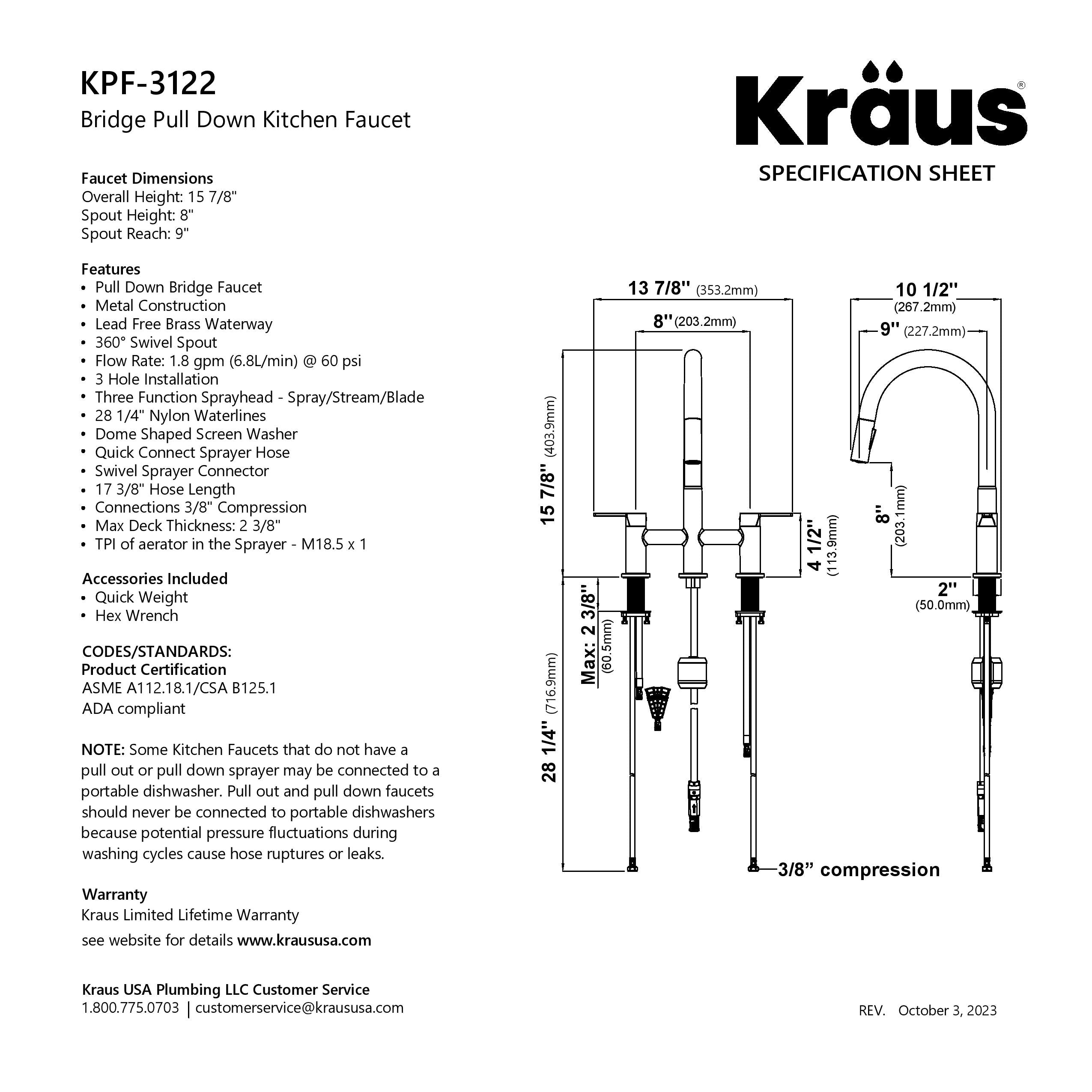 KRAUS Contemporary Bridge Kitchen Faucet with Spray-Head in Antique Bronze - KPF-3122SFACB