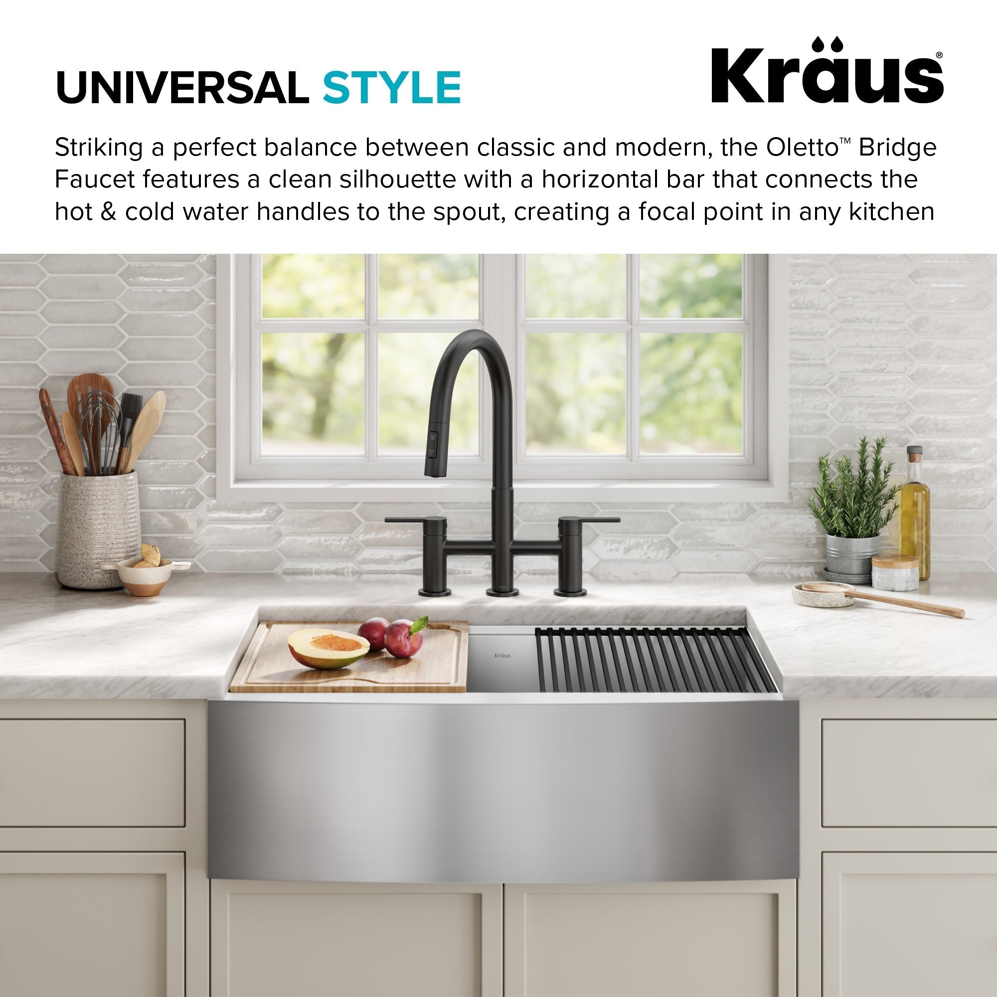 KRAUS Contemporary Bridge Kitchen Faucet with Spray-Head in Antique Bronze - KPF-3122SFACB