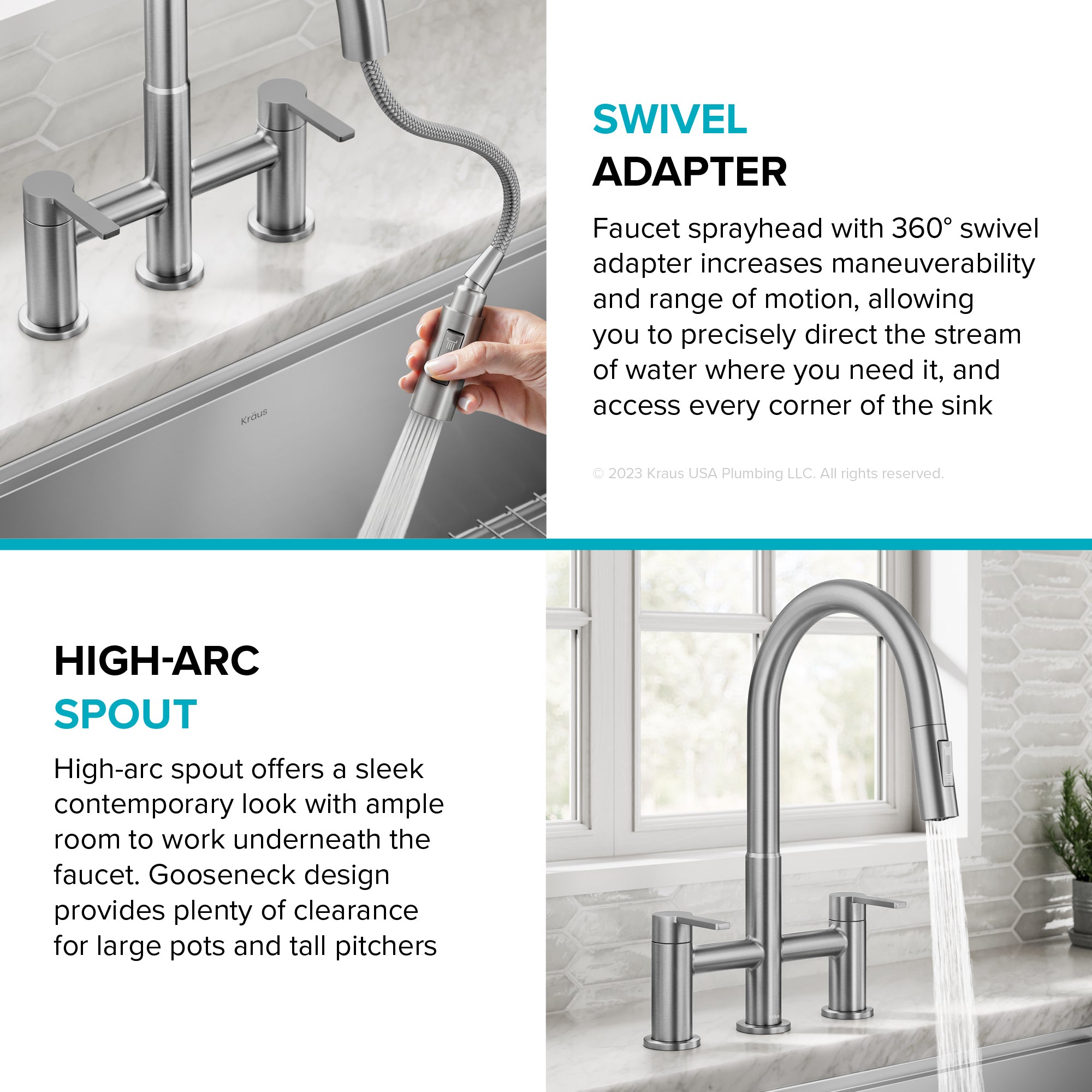 KRAUS Contemporary Bridge Kitchen Faucet with Spray-Head in Spot-Free Stainless - KPF-3122SFS
