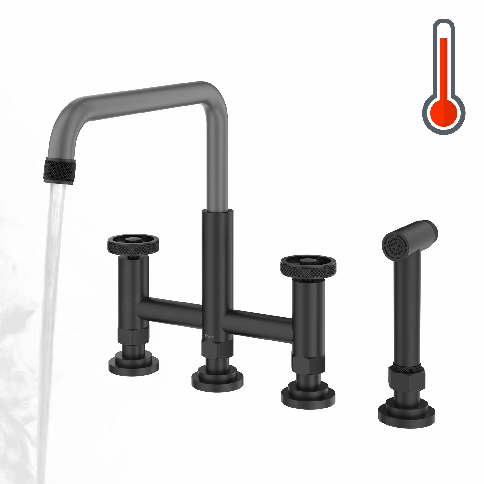 KRAUS Urbix Industrial Bridge Faucet in Color-Changing  Matte Black to Grey - KPF-3125MBGRCC