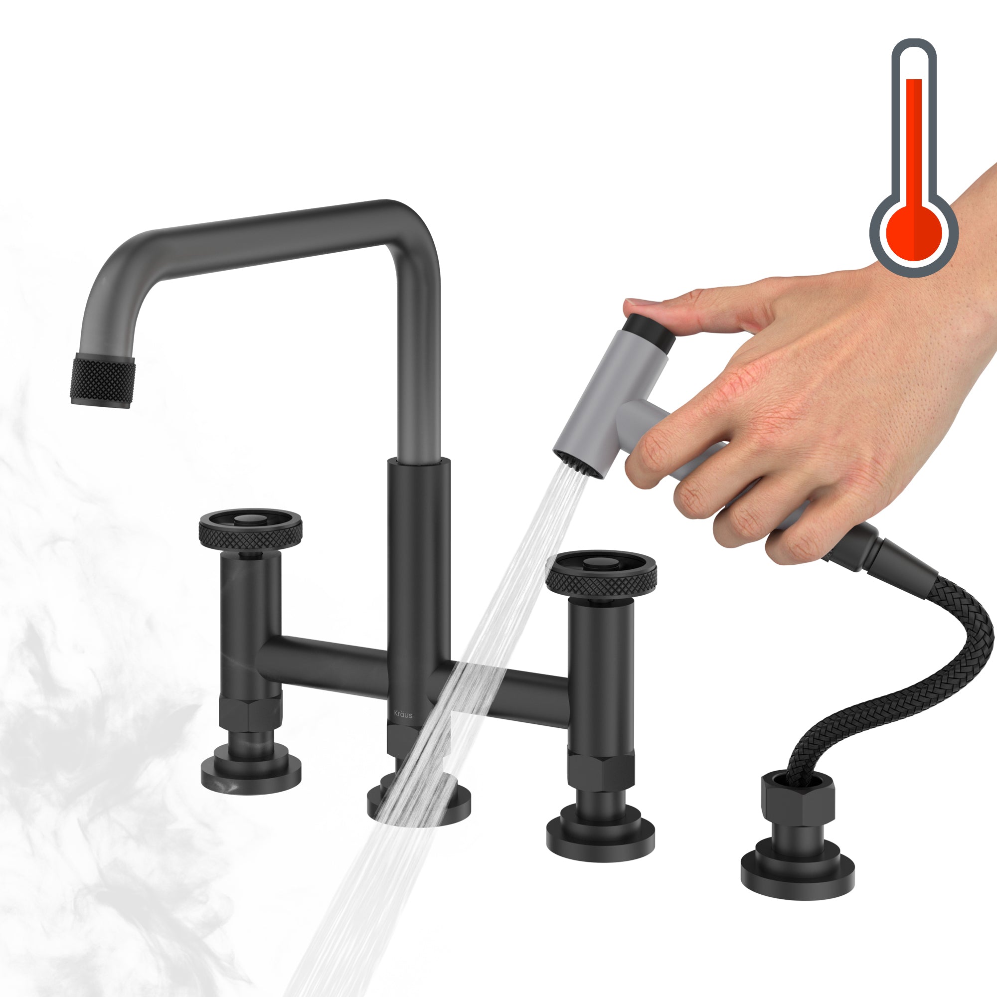 KRAUS Urbix Industrial Bridge Faucet in Color-Changing  Matte Black to Grey - KPF-3125MBGRCC