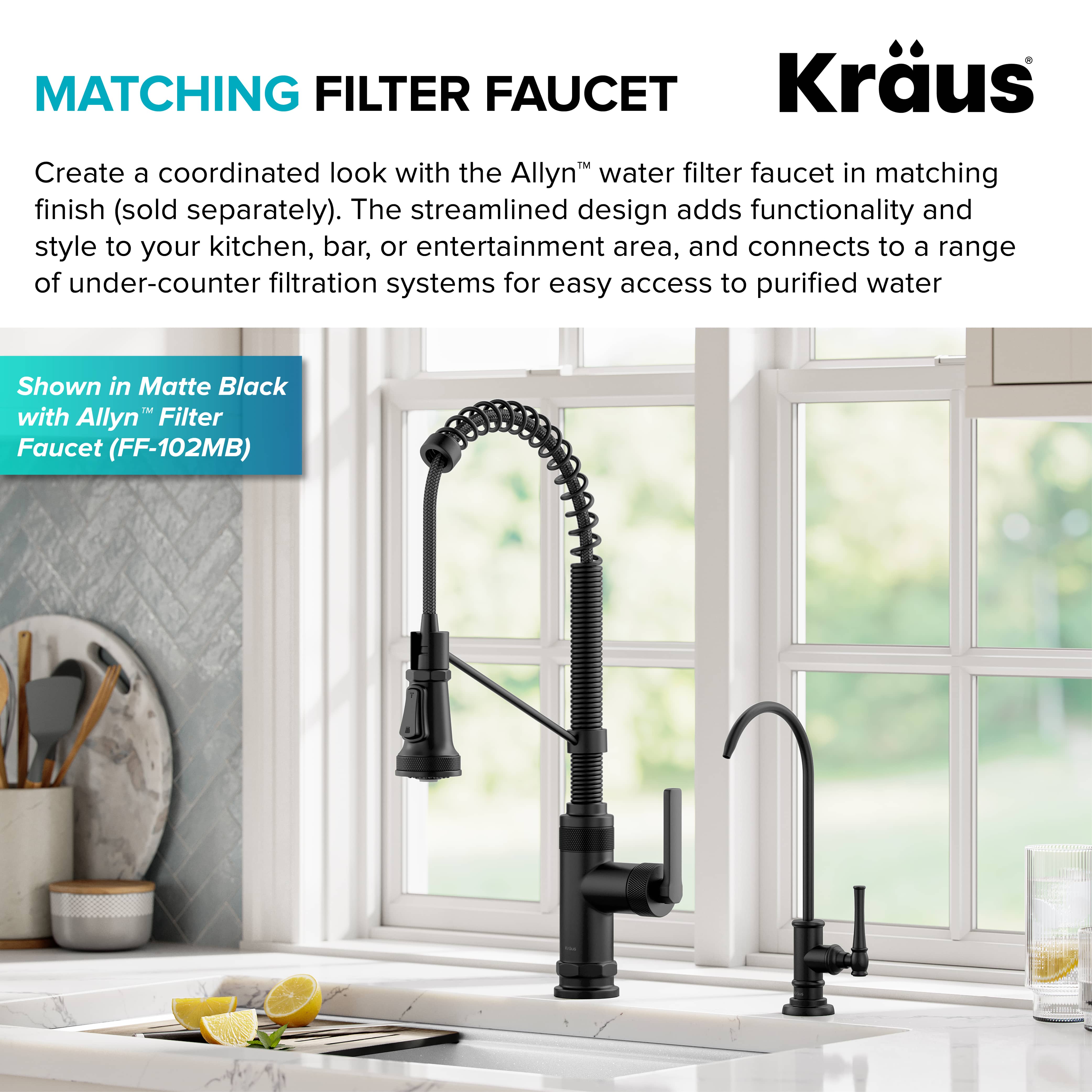 KRAUS Allyn Single Handle Pull Down Kitchen Faucet in Spot-Free Brushed Brass + Matte Black - KPF-4110BBMB