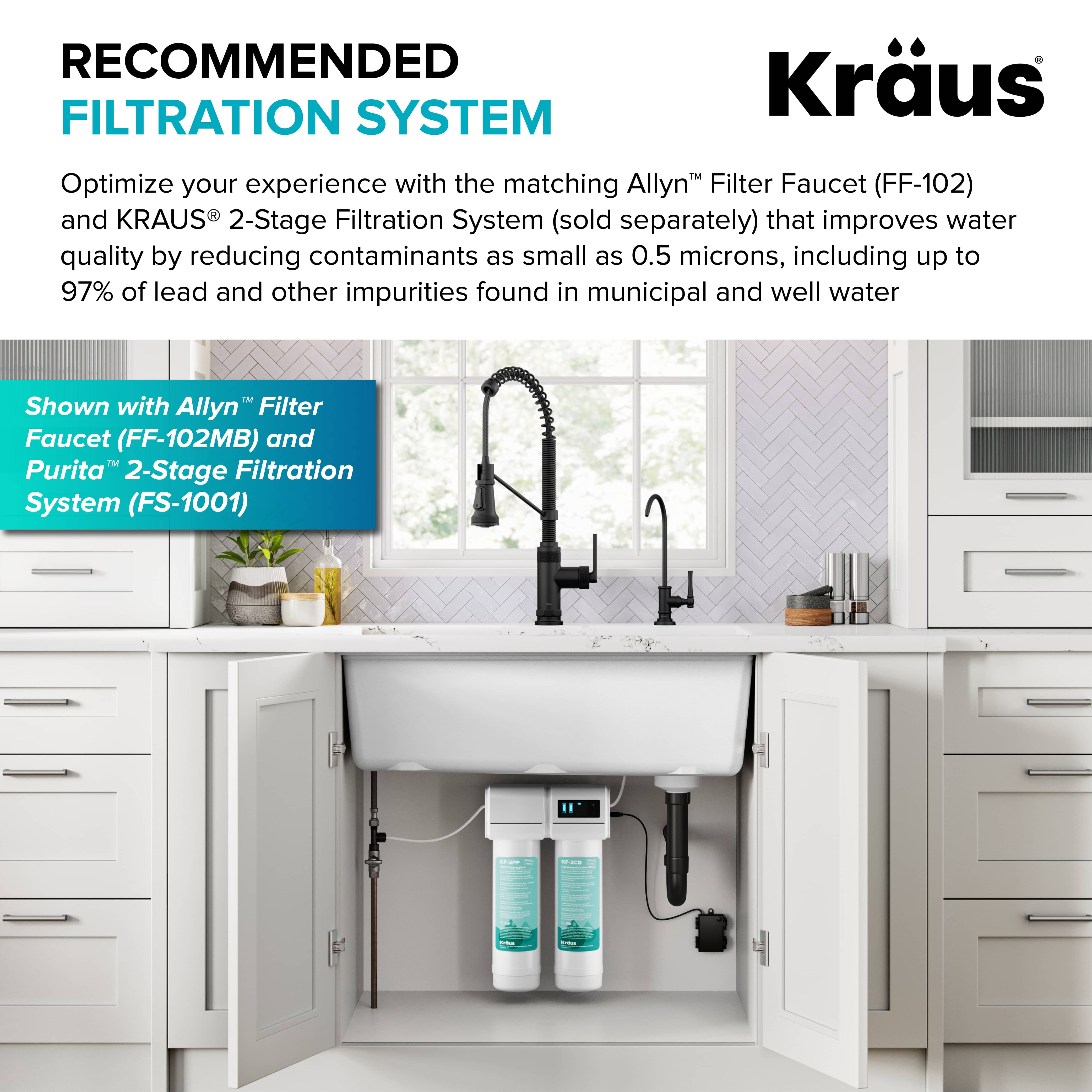KRAUS Allyn Single Handle Pull Down Kitchen Faucet in Spot-Free Brushed Brass + Matte Black - KPF-4110BBMB