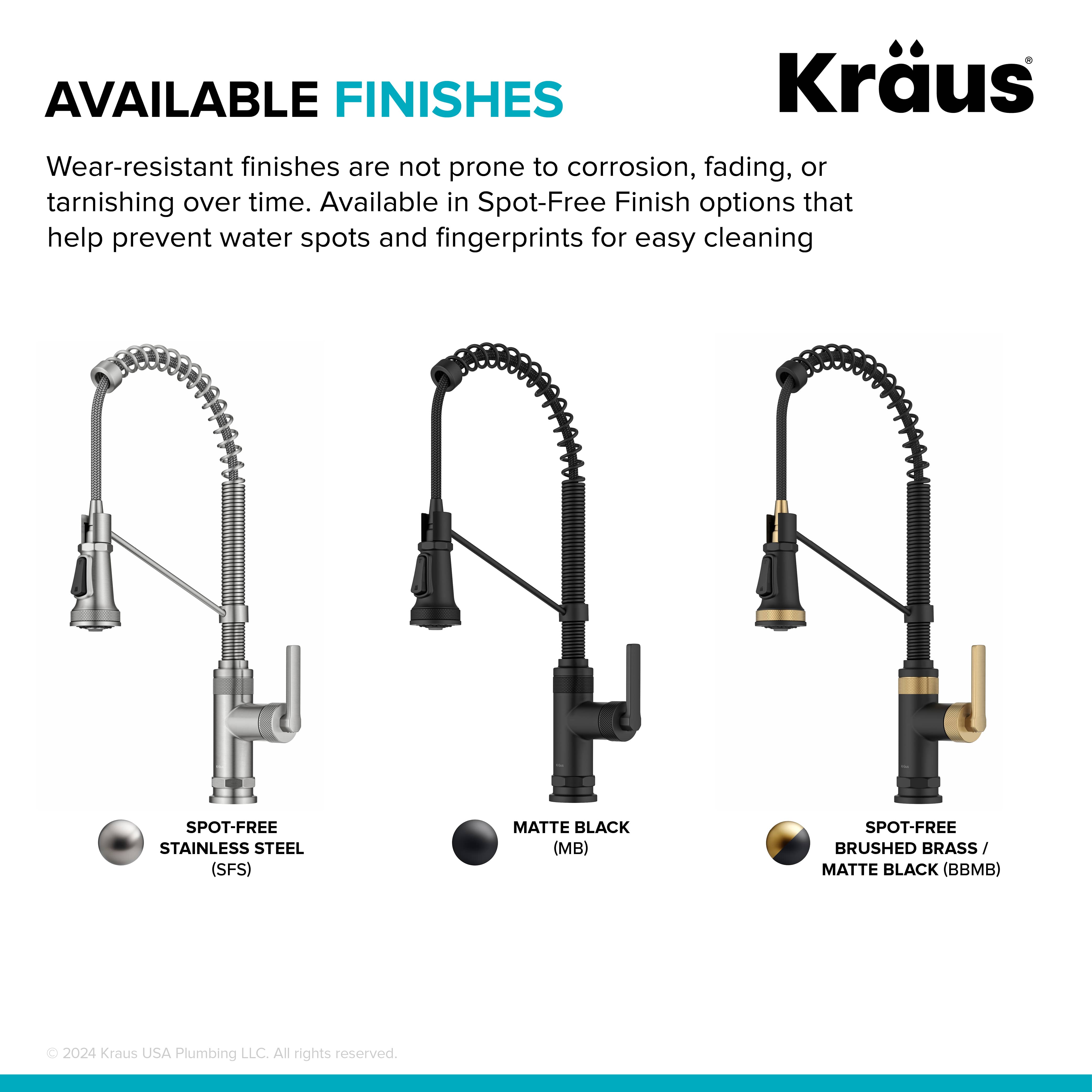KRAUS Allyn Single Handle Pull Down Kitchen Faucet in Spot-Free Brushed Brass + Matte Black - KPF-4110BBMB