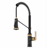 KRAUS Allyn Single Handle Pull Down Kitchen Faucet in Spot-Free Brushed Brass + Matte Black - KPF-4110BBMB