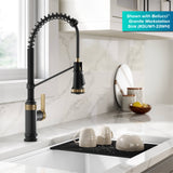 KRAUS Allyn Single Handle Pull Down Kitchen Faucet in Spot-Free Brushed Brass + Matte Black - KPF-4110BBMB