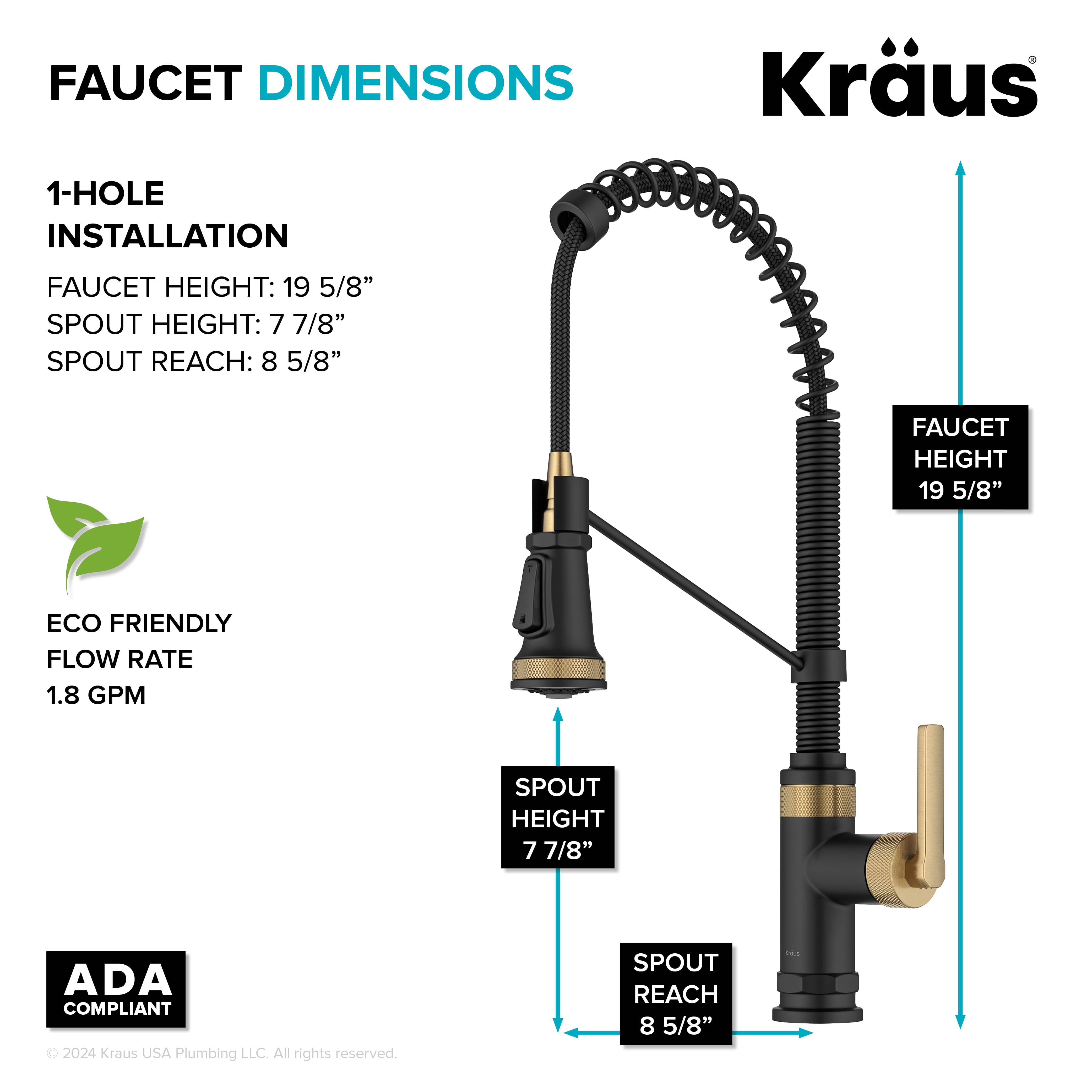 KRAUS Allyn Single Handle Pull Down Kitchen Faucet in Spot-Free Brushed Brass + Matte Black - KPF-4110BBMB