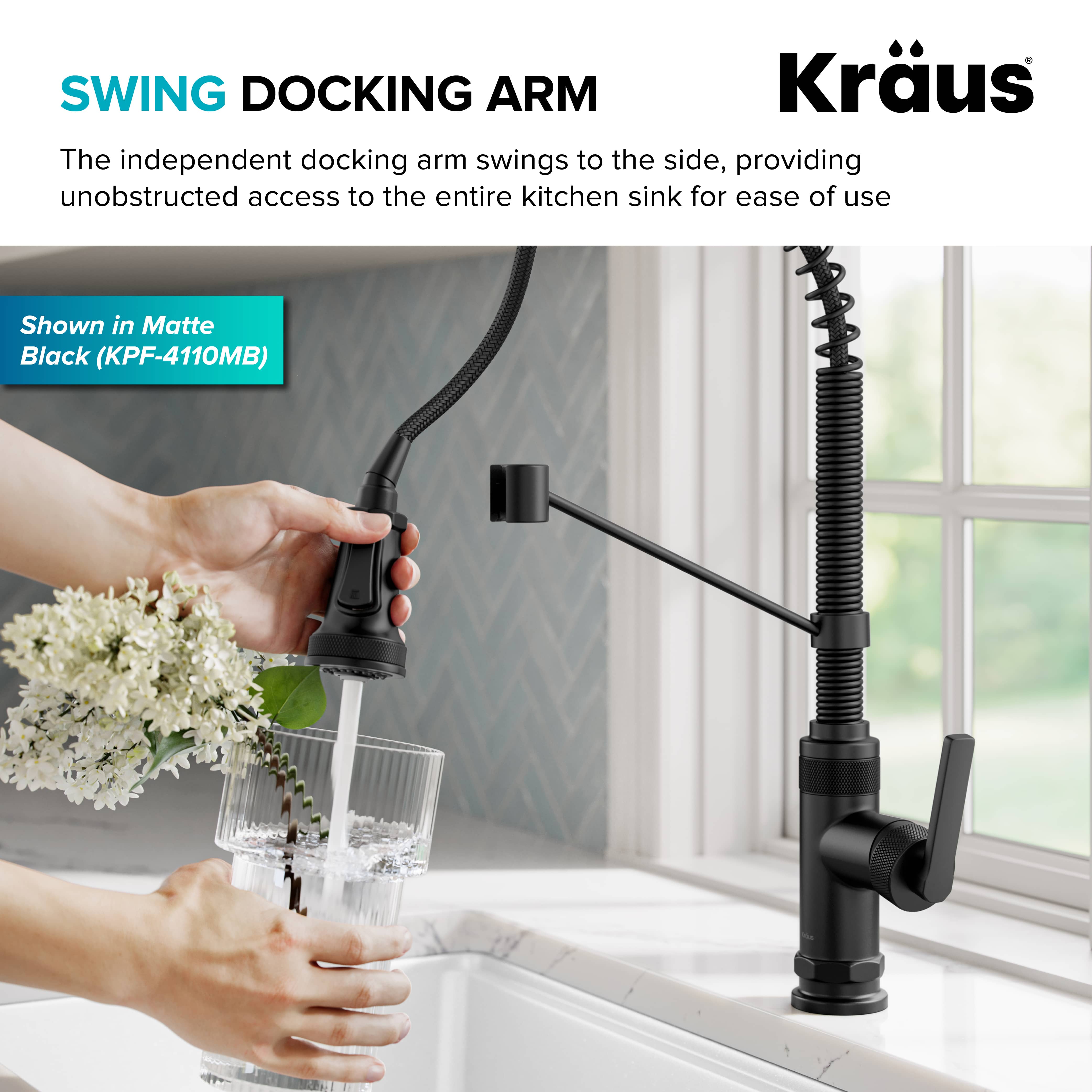 KRAUS Allyn Single Handle Pull Down Kitchen Faucet in Spot-Free Brushed Brass + Matte Black - KPF-4110BBMB