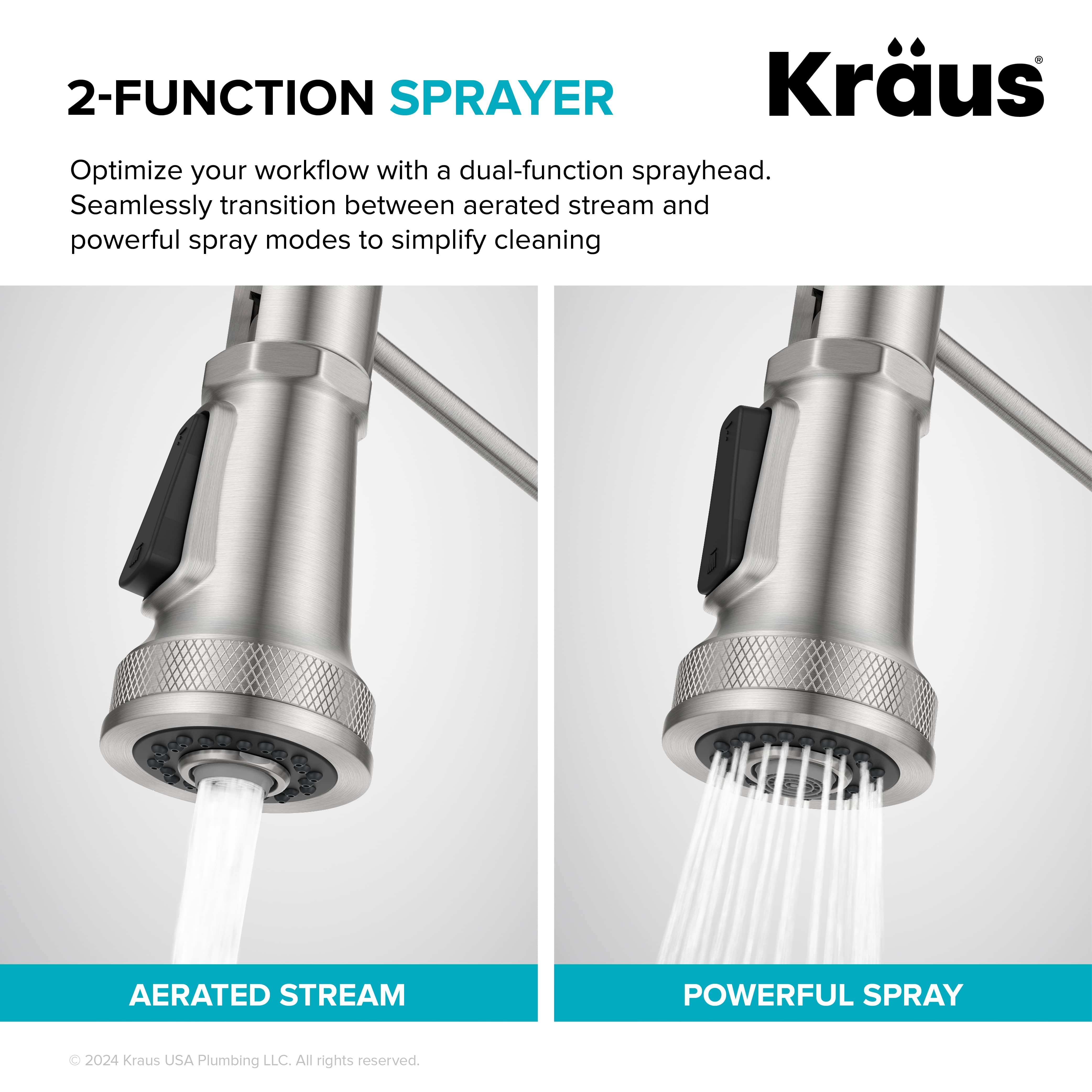 KRAUS Allyn Single Handle Pull Down Kitchen Faucet in Spot-Free Brushed Brass + Matte Black - KPF-4110BBMB