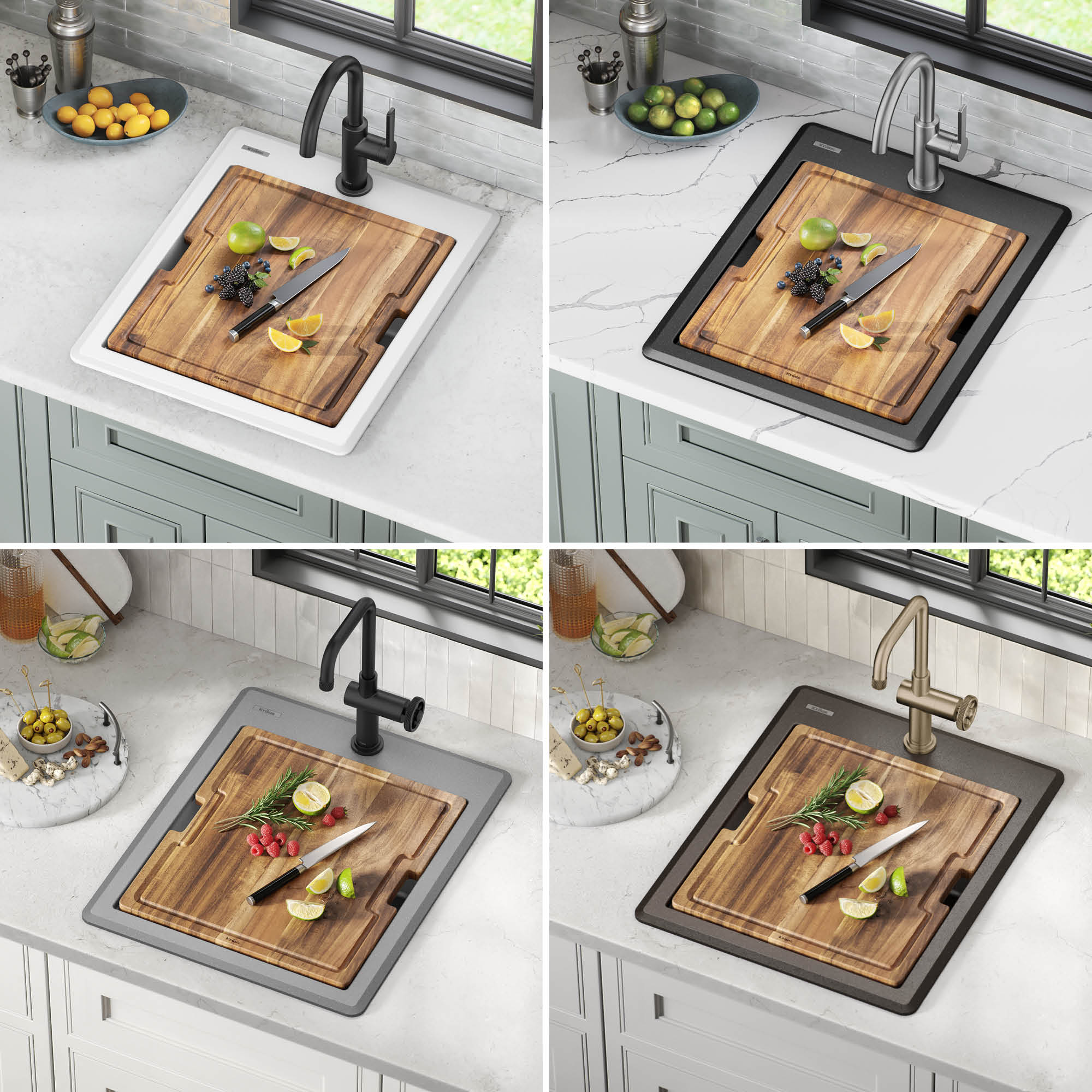 KRAUS 18” Drop-In Granite Composite Workstation Kitchen Bar Sink in Metallic Black - KGTW12-18MBL