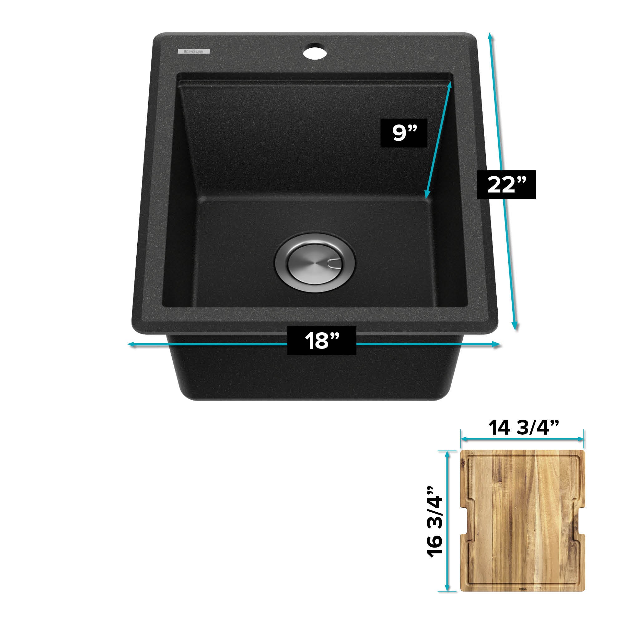 KRAUS 18” Drop-In Granite Composite Workstation Kitchen Bar Sink in Metallic Black - KGTW12-18MBL