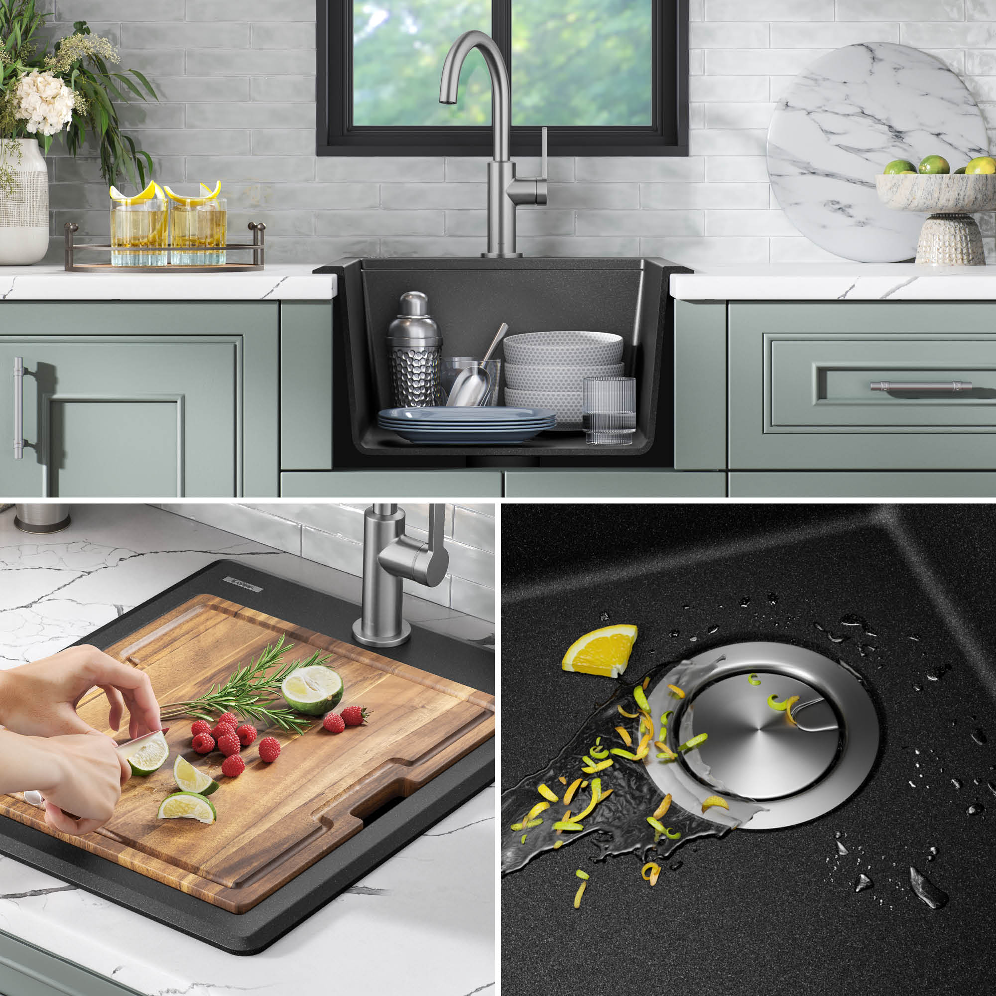 KRAUS 18” Drop-In Granite Composite Workstation Kitchen Bar Sink in Metallic Black - KGTW12-18MBL