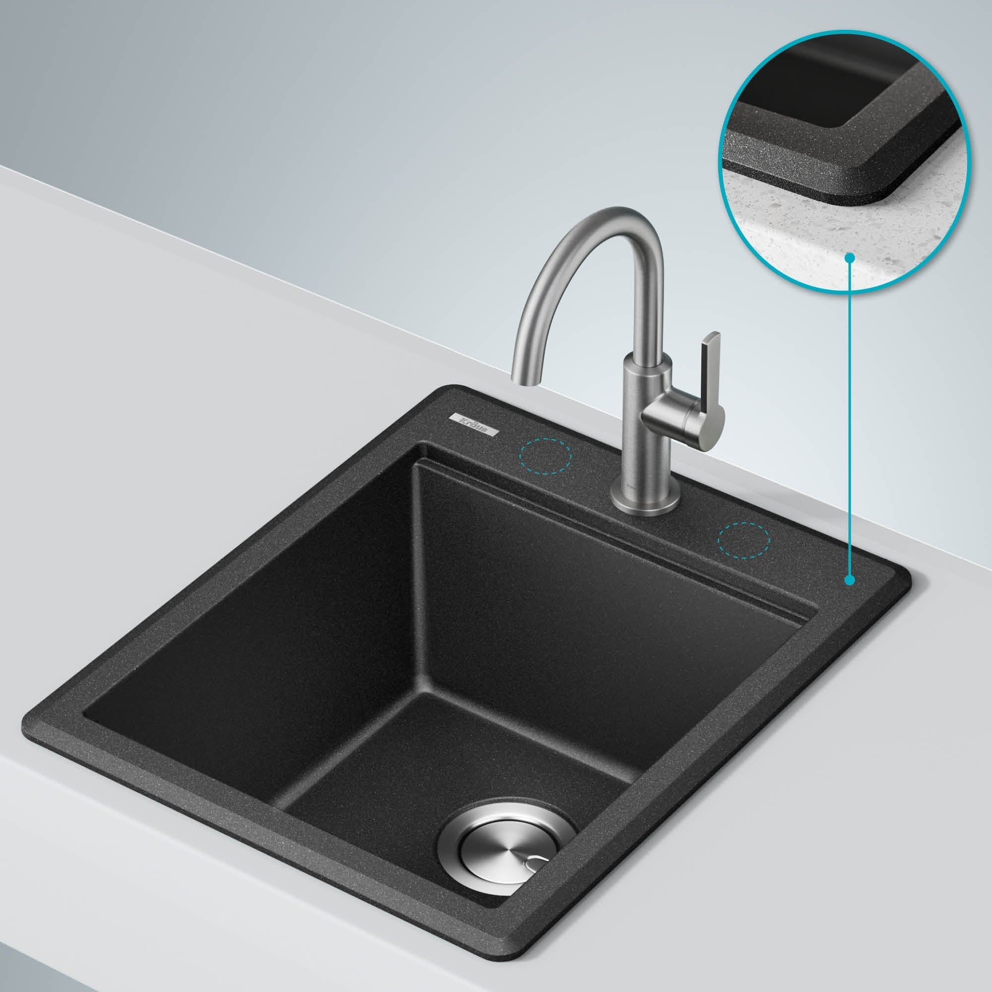 KRAUS 18” Drop-In Granite Composite Workstation Kitchen Bar Sink in Metallic Black - KGTW12-18MBL