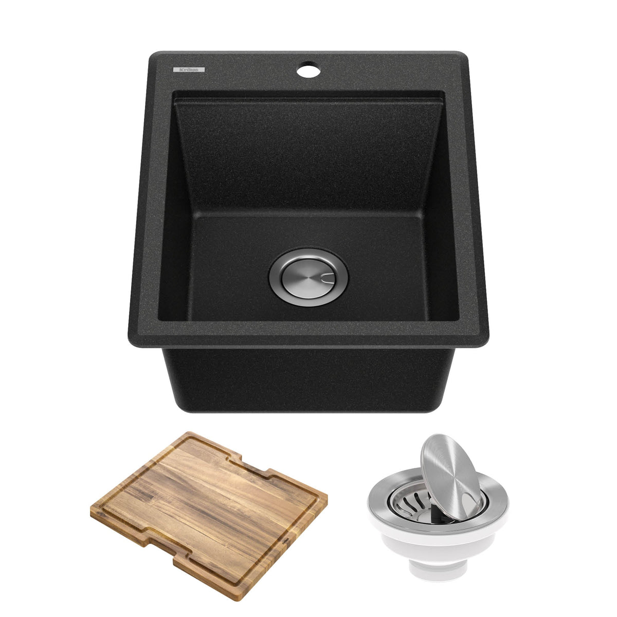 KRAUS 18” Drop-In Granite Composite Workstation Kitchen Bar Sink in Metallic Black - KGTW12-18MBL