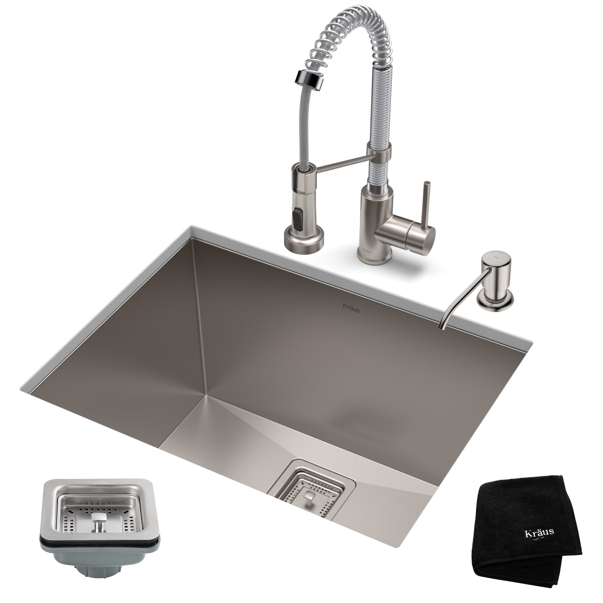 KRAUS 24" Stainless Steel Utility Sink and Kitchen Faucet - KHU24L-1610-53CH
