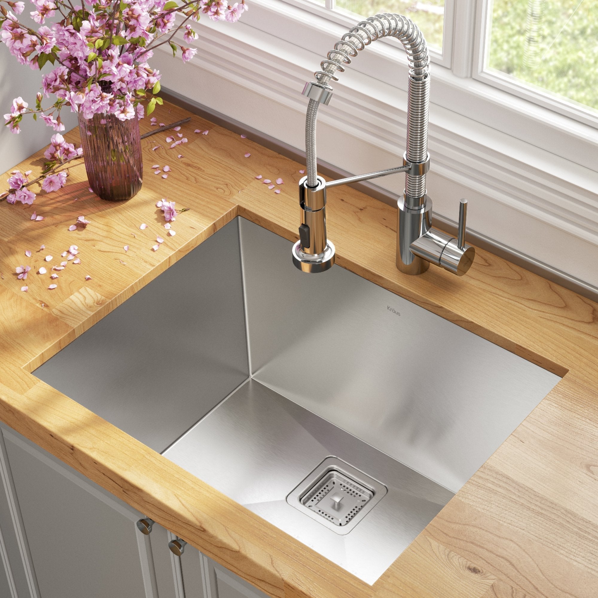 KRAUS 24" Stainless Steel Utility Sink and Kitchen Faucet - KHU24L-1610-53CH