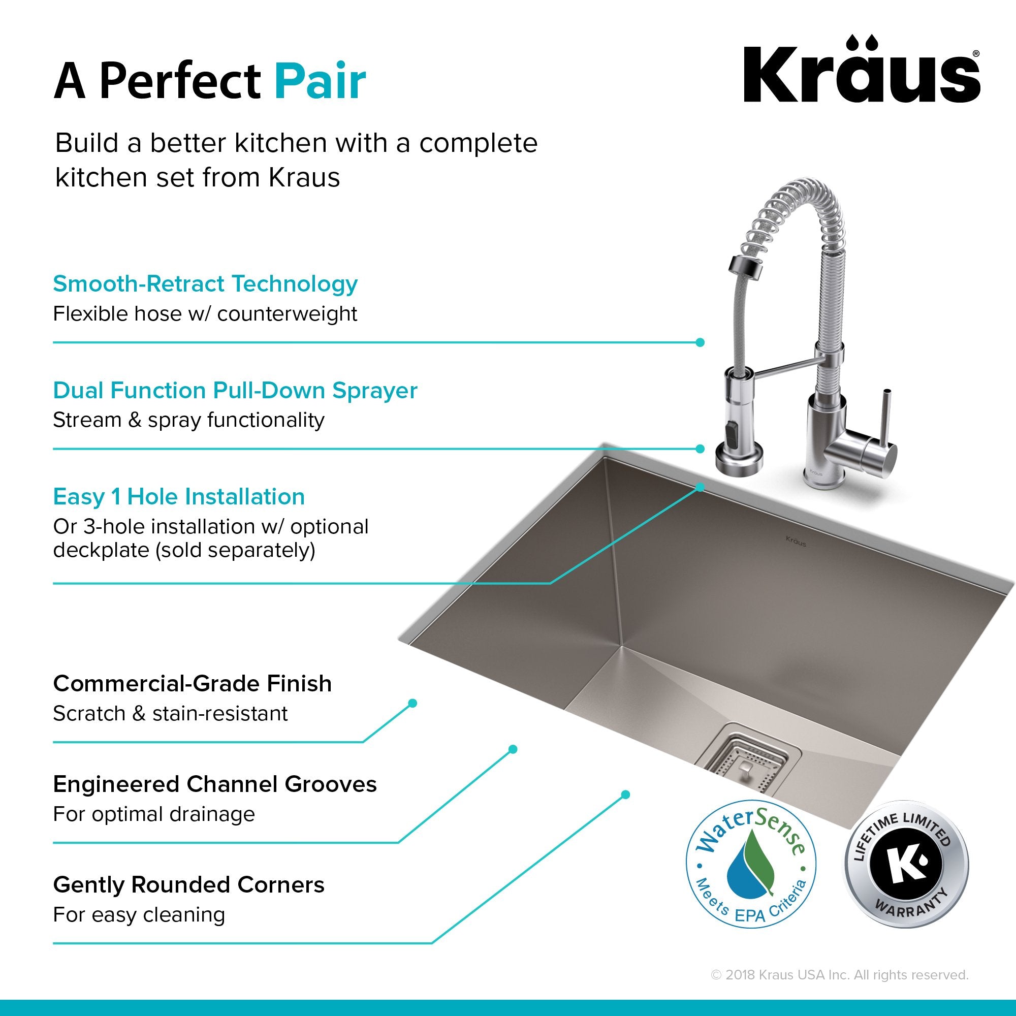 KRAUS 24" Stainless Steel Utility Sink and Kitchen Faucet - KHU24L-1610-53CH