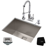 KRAUS 24" Stainless Steel Utility Sink and Kitchen Faucet - KHU24L-1610-53CH